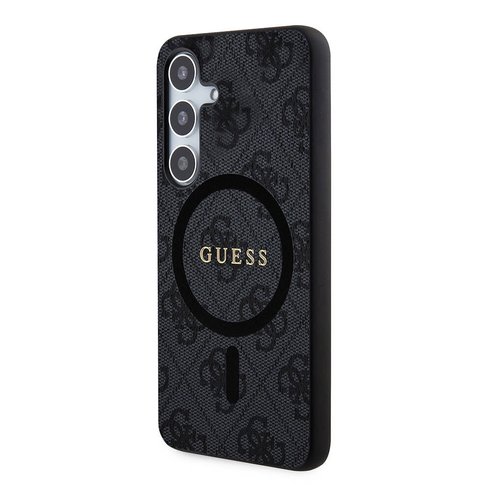 Galaxy S24 Kılıf Guess Orjinal Lisanslı Magsafe Şarj Özellikli PU Halkalı 4G Desenli Yazı Logolu Kapak Kahverengi