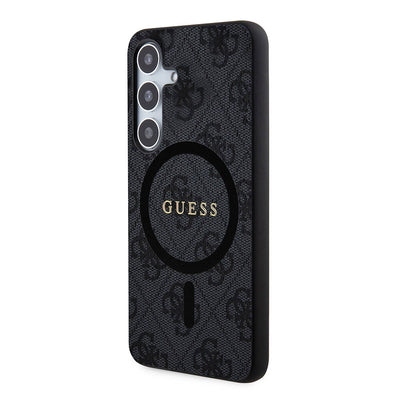 Galaxy S24 Kılıf Guess Orjinal Lisanslı Magsafe Şarj Özellikli PU Halkalı 4G Desenli Yazı Logolu Kapak Siyah