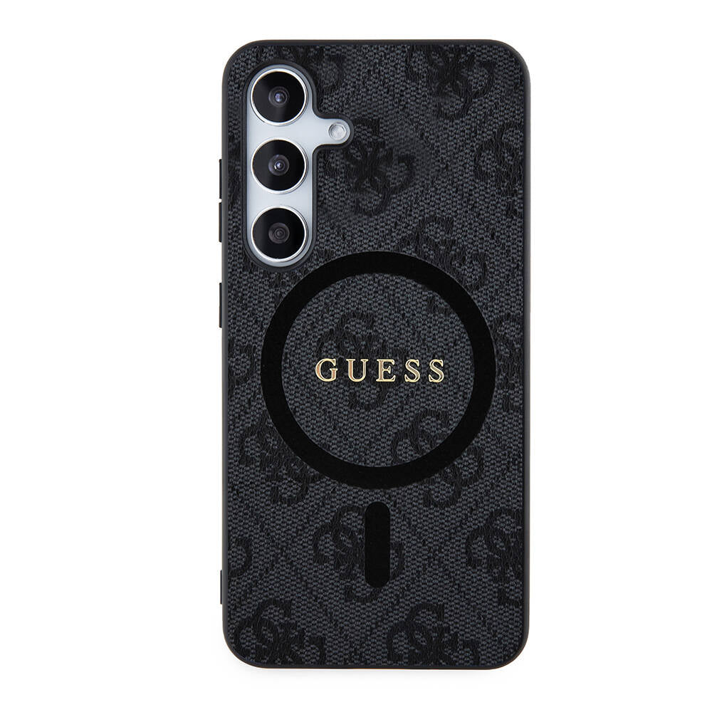 Galaxy S24 Kılıf Guess Orjinal Lisanslı Magsafe Şarj Özellikli PU Halkalı 4G Desenli Yazı Logolu Kapak Kahverengi
