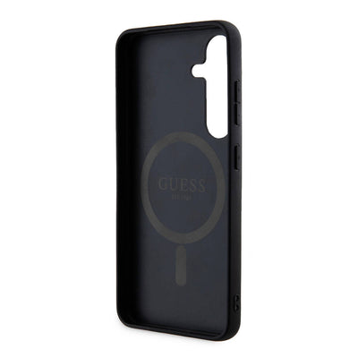 Galaxy S24 Kılıf Guess Orjinal Lisanslı Magsafe Şarj Özellikli PU Halkalı 4G Desenli Yazı Logolu Kapak Siyah