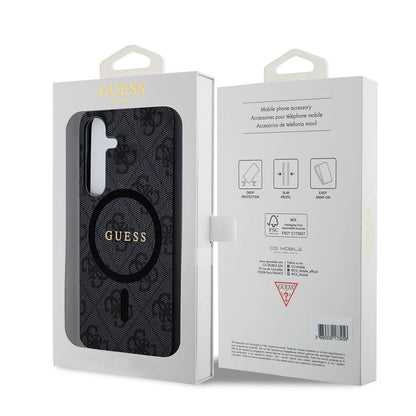 Galaxy S24 Kılıf Guess Orjinal Lisanslı M-safe Şarj Özellikli PU Halkalı 4G Desenli Yazı Logolu Kılıf