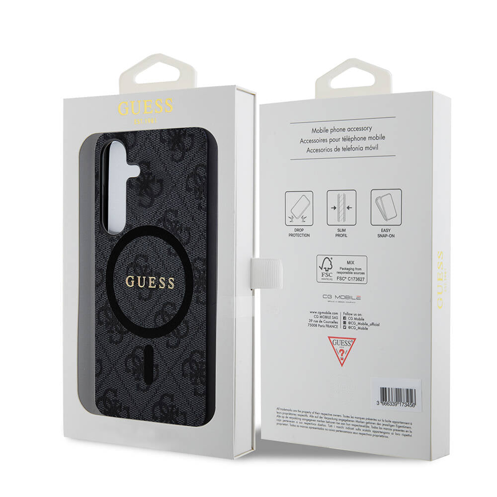 Galaxy S24 Kılıf Guess Orjinal Lisanslı Magsafe Şarj Özellikli PU Halkalı 4G Desenli Yazı Logolu Kapak Kahverengi