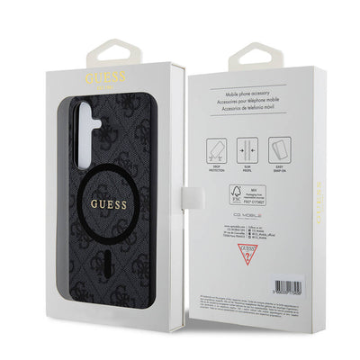 Galaxy S24 Kılıf Guess Orjinal Lisanslı Magsafe Şarj Özellikli PU Halkalı 4G Desenli Yazı Logolu Kapak Kahverengi