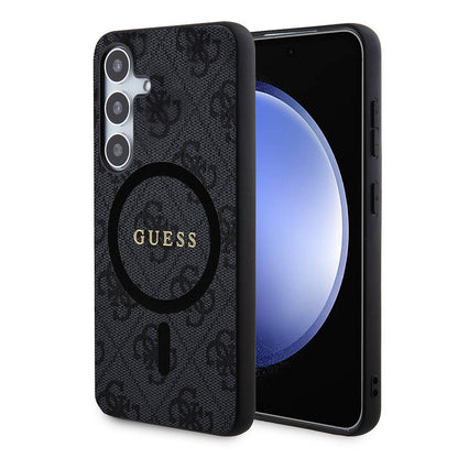 Galaxy S24 Kılıf Guess Orjinal Lisanslı M-safe Şarj Özellikli PU Halkalı 4G Desenli Yazı Logolu Kılıf