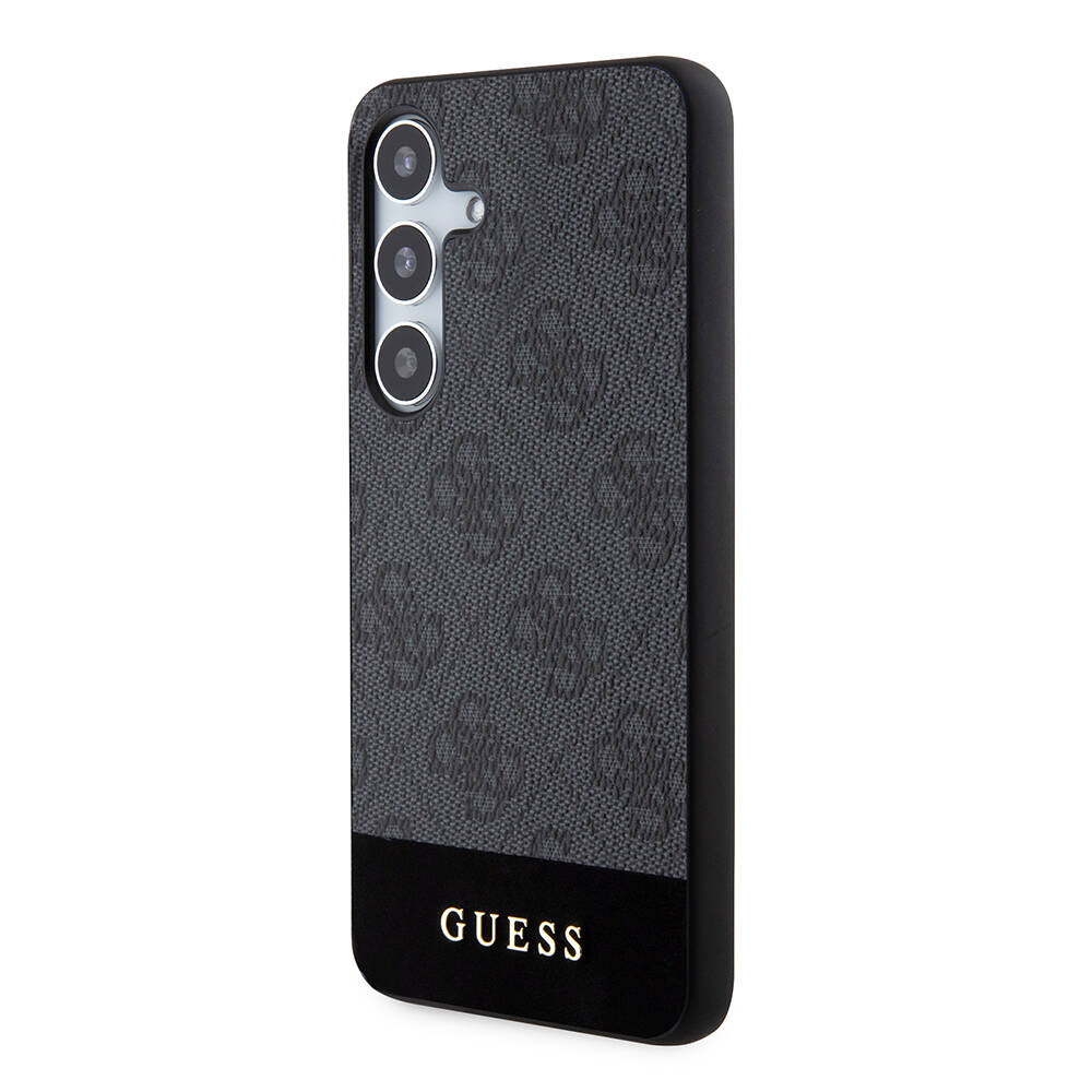 Galaxy S24 Kılıf Guess Orjinal Lisanslı PU Deri Şerit Logo Dizaynlı Kapak Siyah