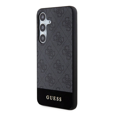 Galaxy S24 Kılıf Guess Orjinal Lisanslı PU Deri Şerit Logo Dizaynlı Kapak Siyah