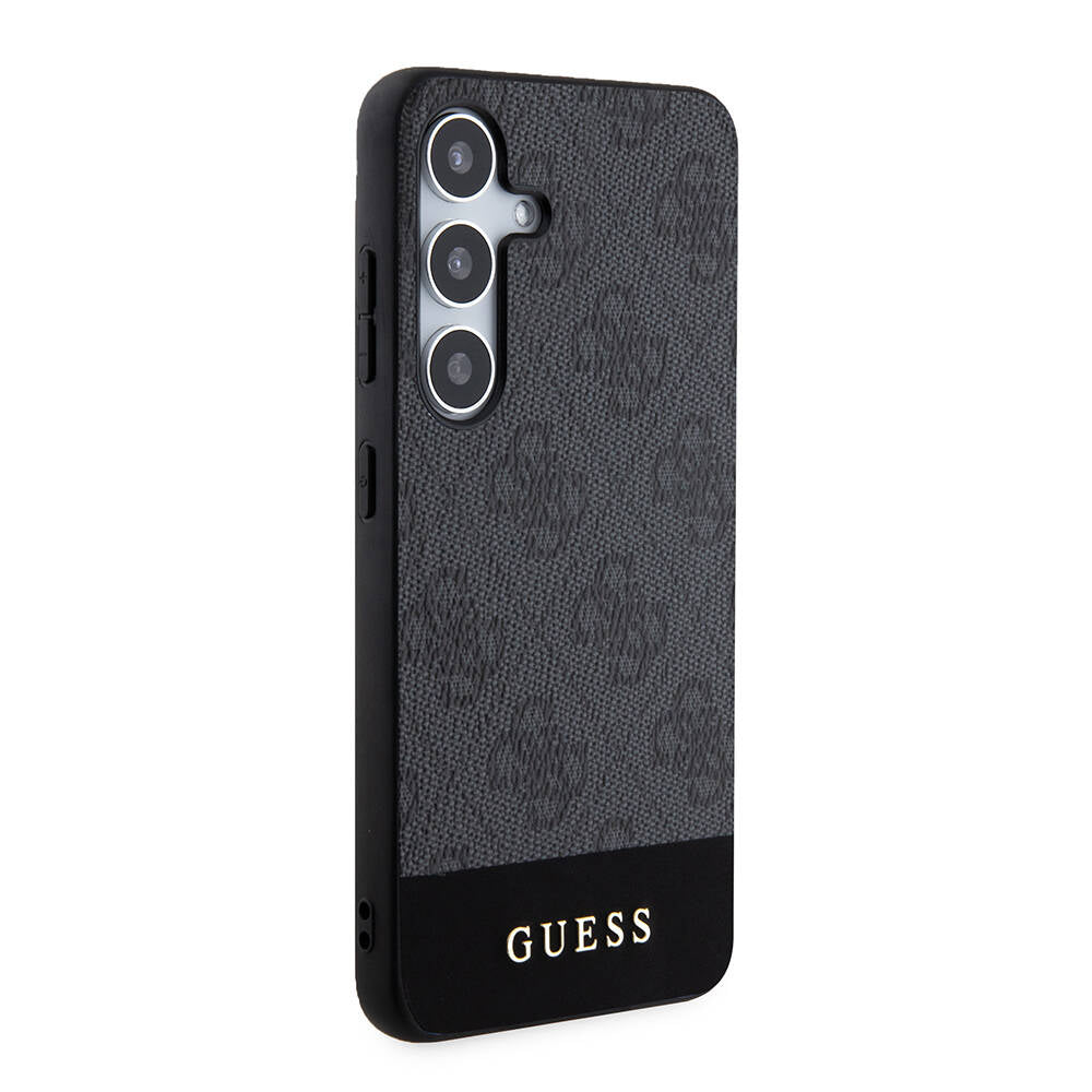 Galaxy S24 Kılıf Guess Orjinal Lisanslı PU Deri Şerit Logo Dizaynlı Kapak Kahverengi