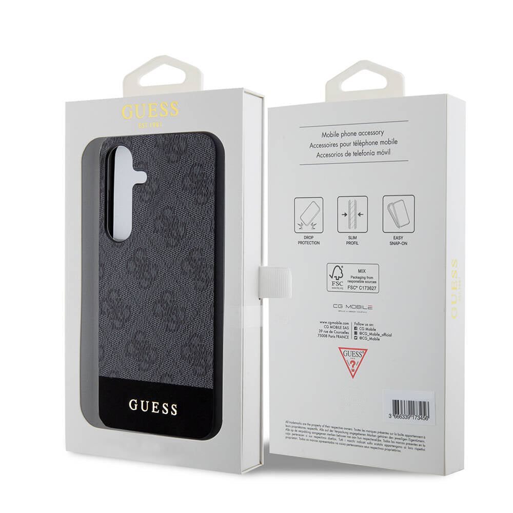 Galaxy S24 Kılıf Guess Orjinal Lisanslı PU Deri Şerit Logo Dizaynlı Kapak Kahverengi