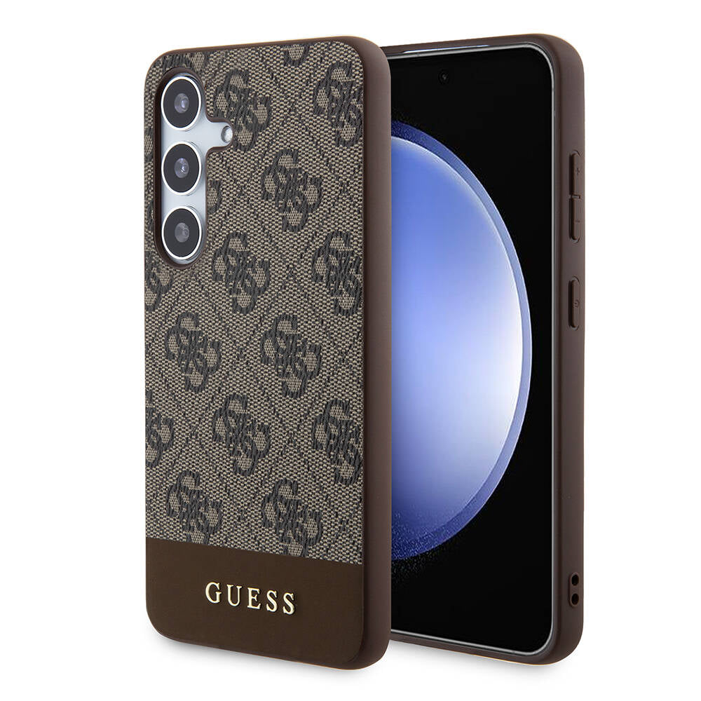 Galaxy S24 Kılıf Guess Orjinal Lisanslı PU Deri Şerit Logo Dizaynlı Kapak Siyah