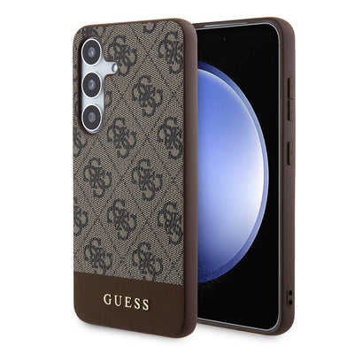 Galaxy S24 Kılıf Guess Orjinal Lisanslı PU Deri Şerit Logo Dizaynlı Kapak Siyah