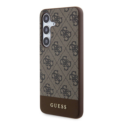 Galaxy S24 Kılıf Guess Orjinal Lisanslı PU Deri Şerit Logo Dizaynlı Kapak Siyah