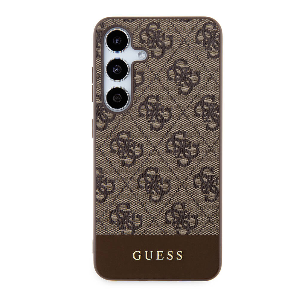 Galaxy S24 Kılıf Guess Orjinal Lisanslı PU Deri Şerit Logo Dizaynlı Kapak Kahverengi