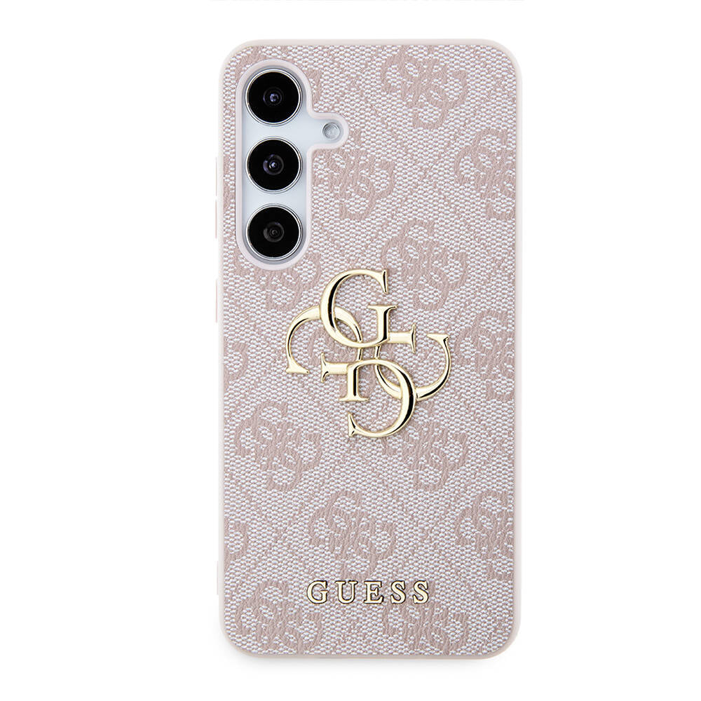 Galaxy S24 Kılıf Guess Orjinal Lisanslı PU Deri Yazı ve 4G Metal Logolu Desenli Kapak Siyah