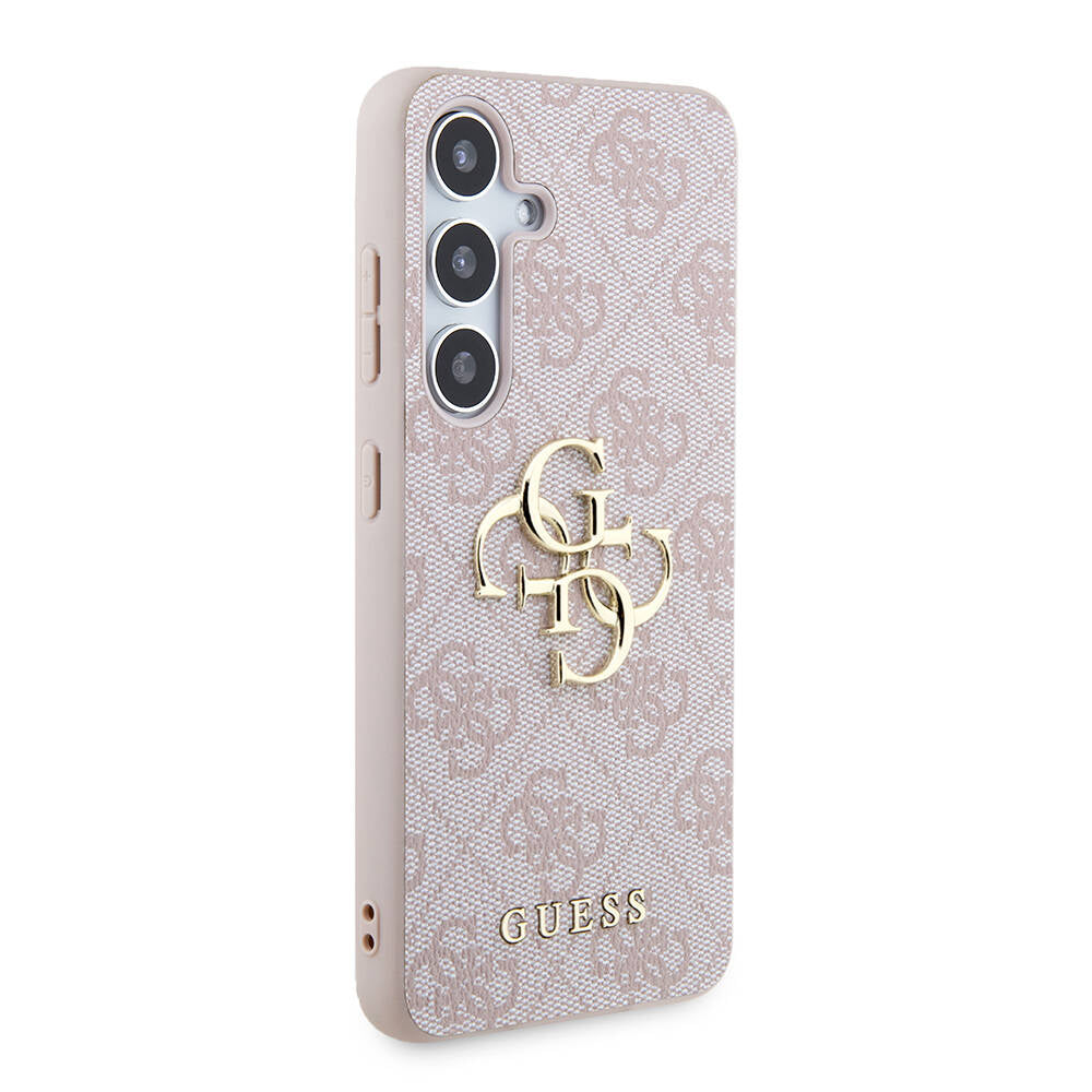 Galaxy S24 Kılıf Guess Orjinal Lisanslı PU Deri Yazı ve 4G Metal Logolu Desenli Kapak Kahverengi