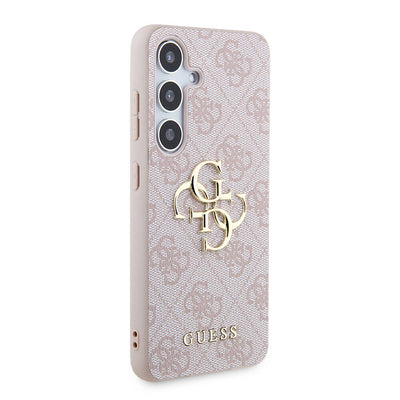 Galaxy S24 Kılıf Guess Orjinal Lisanslı PU Deri Yazı ve 4G Metal Logolu Desenli Kapak Kahverengi