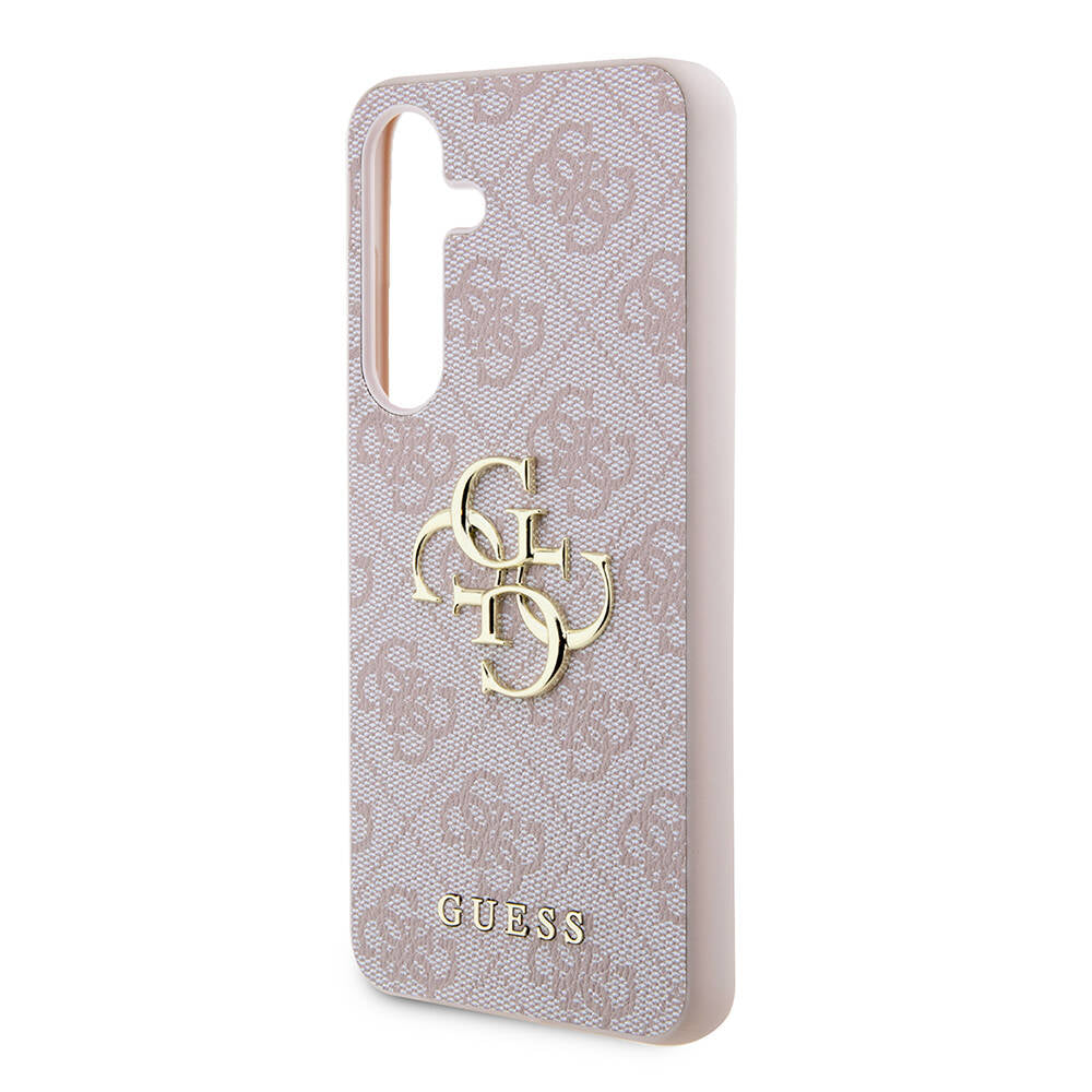 Galaxy S24 Kılıf Guess Orjinal Lisanslı PU Deri Yazı ve 4G Metal Logolu Desenli Kapak Kahverengi