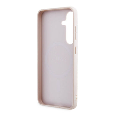 Galaxy S24 Kılıf Guess Orjinal Lisanslı PU Deri Yazı ve 4G Metal Logolu Desenli Kapak Kahverengi