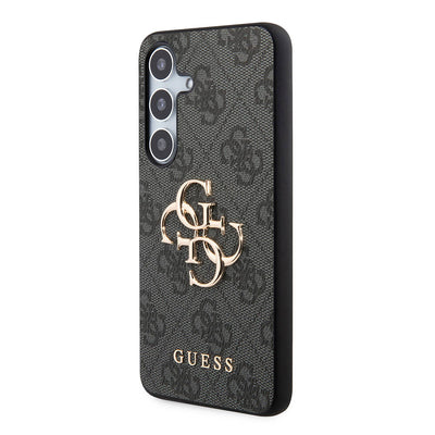 Galaxy S24 Kılıf Guess Orjinal Lisanslı PU Deri Yazı ve 4G Metal Logolu Desenli Kapak Kahverengi