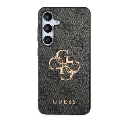 Galaxy S24 Kılıf Guess Orjinal Lisanslı PU Deri Yazı ve 4G Metal Logolu Desenli Kapak Kahverengi