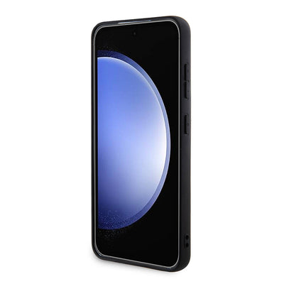 Galaxy S24 Kılıf Guess Orjinal Lisanslı PU Deri Yazı ve 4G Metal Logolu Desenli Kapak Siyah