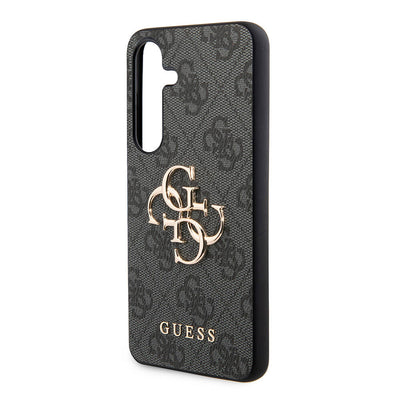 Galaxy S24 Kılıf Guess Orjinal Lisanslı PU Deri Yazı ve 4G Metal Logolu Desenli Kapak Pembe