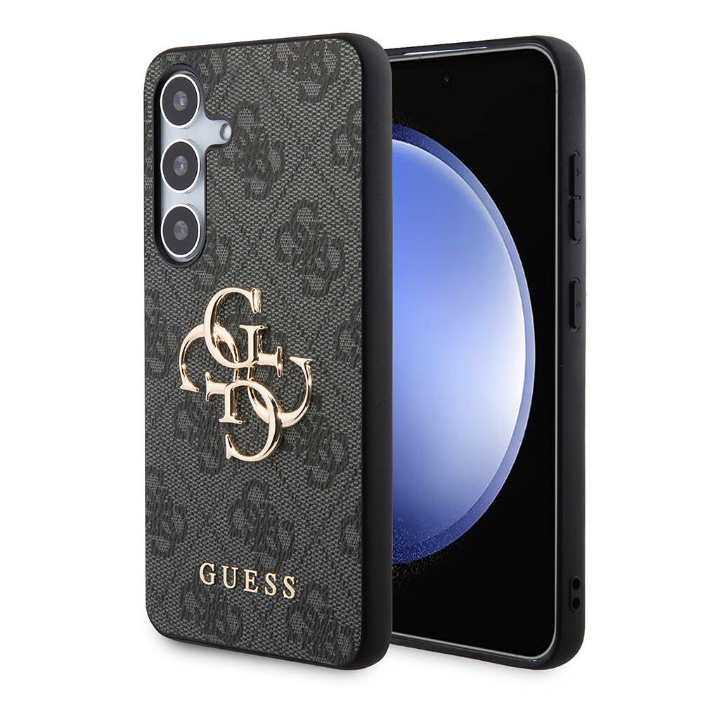 Galaxy S24 Kılıf Guess Orjinal Lisanslı PU Deri Yazı ve 4G Metal Logolu Desenli Kapak Siyah