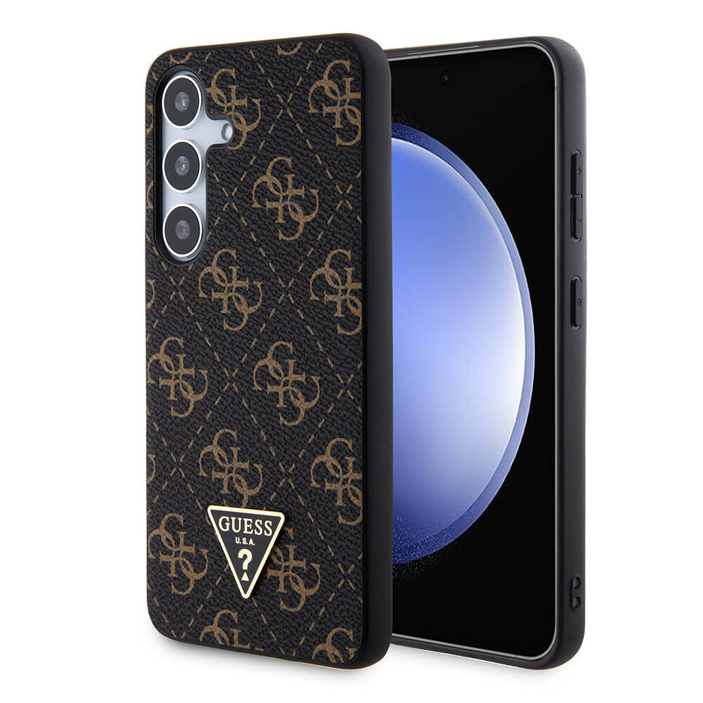 Galaxy S24 Kılıf Guess Orjinal Lisanslı PU Üçgen Logo 4G Desenli Kapak Beyaz