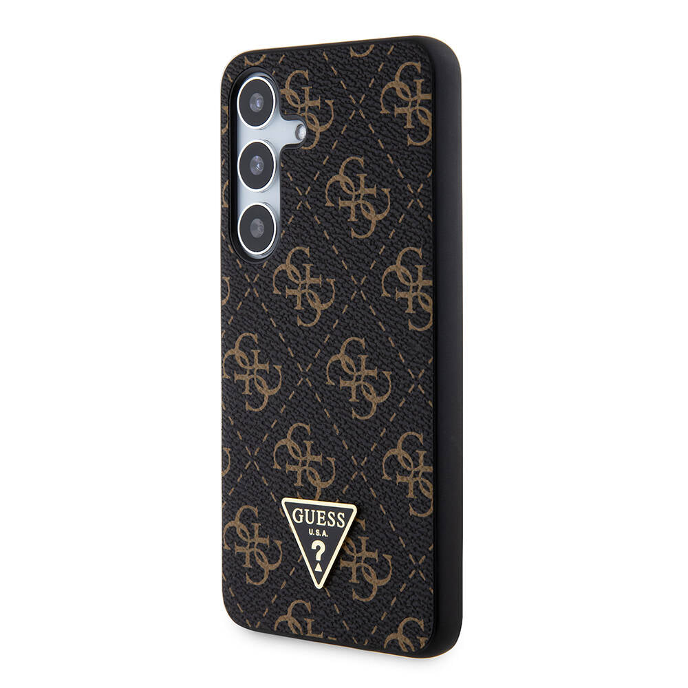 Galaxy S24 Kılıf Guess Orjinal Lisanslı PU Üçgen Logo 4G Desenli Kapak Siyah