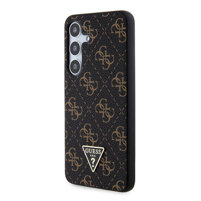 Galaxy S24 Kılıf Guess Orjinal Lisanslı PU Üçgen Logo 4G Desenli Kapak Siyah