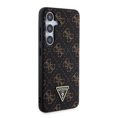 Galaxy S24 Kılıf Guess Orjinal Lisanslı PU Üçgen Logo 4G Desenli Kapak Siyah