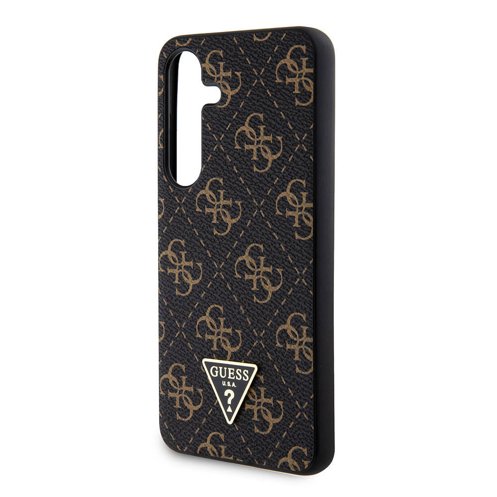 Galaxy S24 Kılıf Guess Orjinal Lisanslı PU Üçgen Logo 4G Desenli Kapak Beyaz