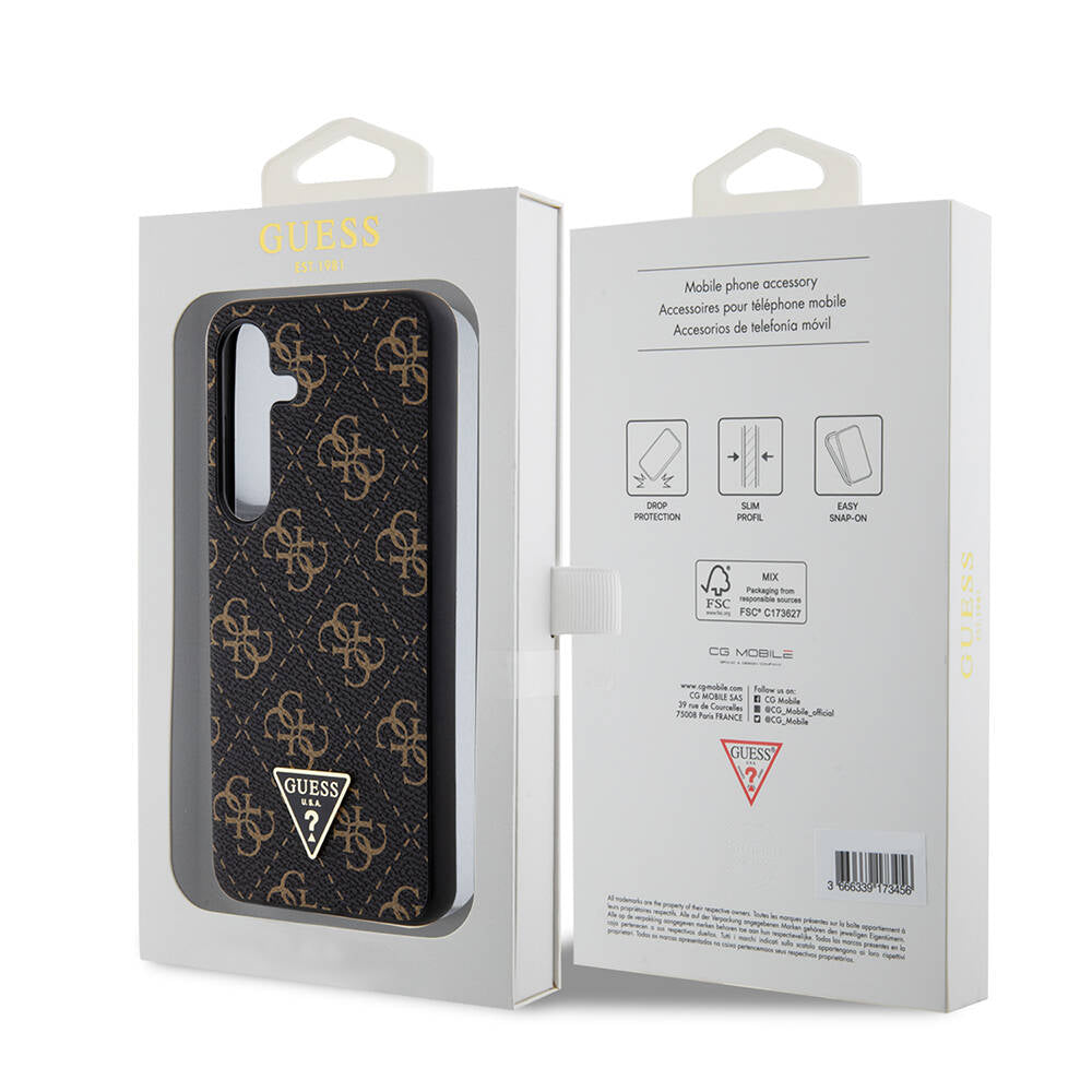 Galaxy S24 Kılıf Guess Orjinal Lisanslı PU Üçgen Logo 4G Desenli Kapak Siyah