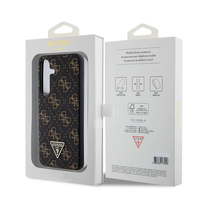 Galaxy S24 Kılıf Guess Orjinal Lisanslı PU Üçgen Logo 4G Desenli Kapak Siyah