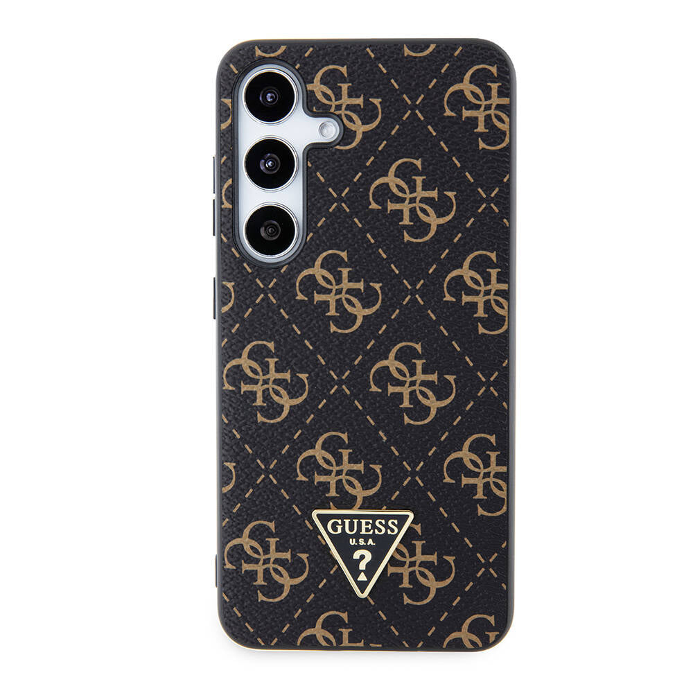 Galaxy S24 Kılıf Guess Orjinal Lisanslı PU Üçgen Logo 4G Desenli Kapak Siyah