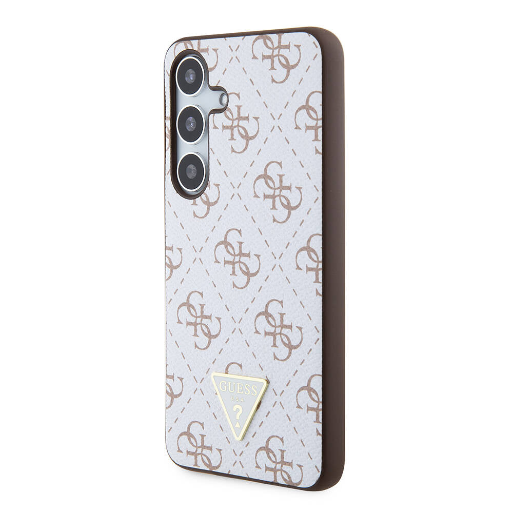 Galaxy S24 Kılıf Guess Orjinal Lisanslı PU Üçgen Logo 4G Desenli Kapak Siyah