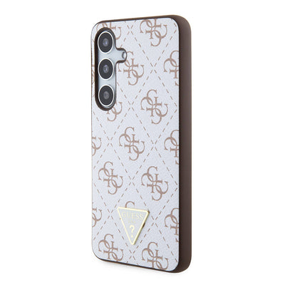 Galaxy S24 Kılıf Guess Orjinal Lisanslı PU Üçgen Logo 4G Desenli Kapak Siyah