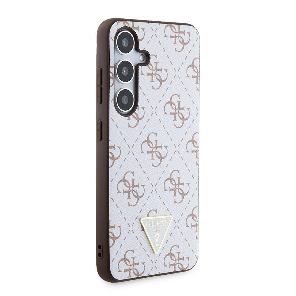 Galaxy S24 Kılıf Guess Orjinal Lisanslı PU Üçgen Logo 4G Desenli Kapak Siyah