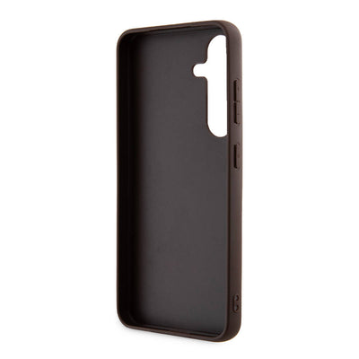 Galaxy S24 Kılıf Guess Orjinal Lisanslı PU Üçgen Logo 4G Desenli Kapak Siyah