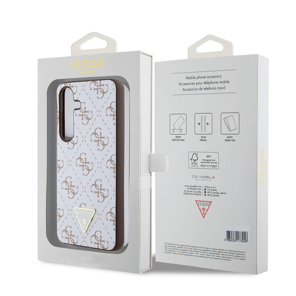 Galaxy S24 Kılıf Guess Orjinal Lisanslı PU Üçgen Logo 4G Desenli Kapak Siyah