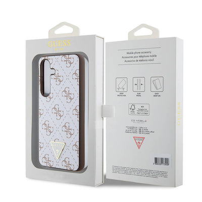Galaxy S24 Kılıf Guess Orjinal Lisanslı PU Üçgen Logo 4G Desenli Kapak Siyah