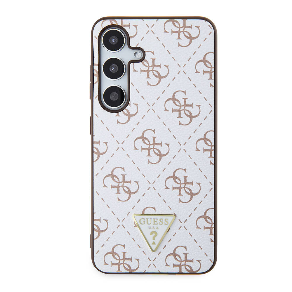 Galaxy S24 Kılıf Guess Orjinal Lisanslı PU Üçgen Logo 4G Desenli Kılıf