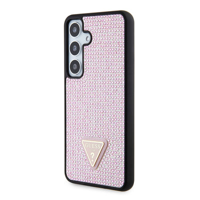 Galaxy S24 Kılıf Guess Orjinal Lisanslı Taşlı Arka Yüzey Üçgen Logolu Kapak Pembe