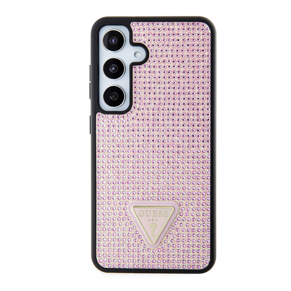 Galaxy S24 Kılıf Guess Orjinal Lisanslı Taşlı Arka Yüzey Üçgen Logolu Kılıf