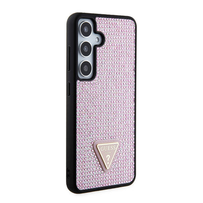 Galaxy S24 Kılıf Guess Orjinal Lisanslı Taşlı Arka Yüzey Üçgen Logolu Kapak Pembe