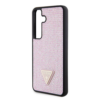Galaxy S24 Kılıf Guess Orjinal Lisanslı Taşlı Arka Yüzey Üçgen Logolu Kapak Pembe