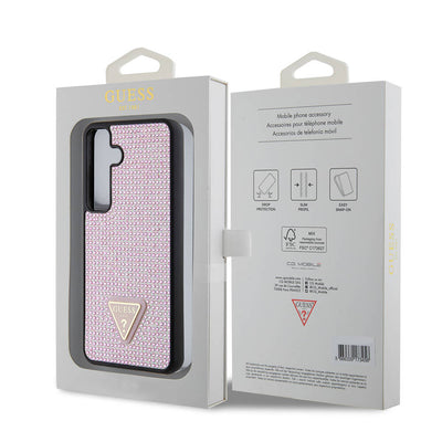Galaxy S24 Kılıf Guess Orjinal Lisanslı Taşlı Arka Yüzey Üçgen Logolu Kapak Gold