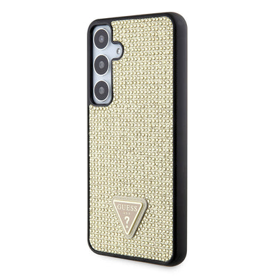 Galaxy S24 Kılıf Guess Orjinal Lisanslı Taşlı Arka Yüzey Üçgen Logolu Kapak Gold