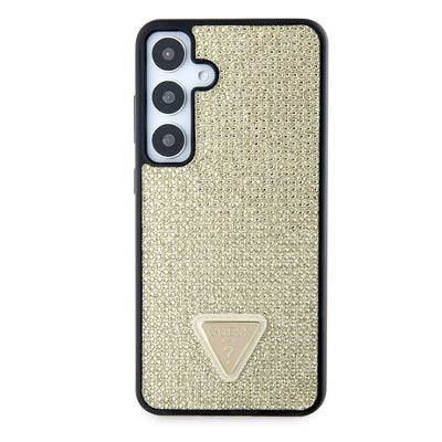 Galaxy S24 Kılıf Guess Orjinal Lisanslı Taşlı Arka Yüzey Üçgen Logolu Kapak Pembe