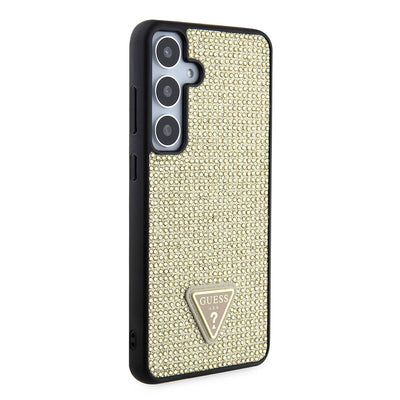 Galaxy S24 Kılıf Guess Orjinal Lisanslı Taşlı Arka Yüzey Üçgen Logolu Kapak Pembe