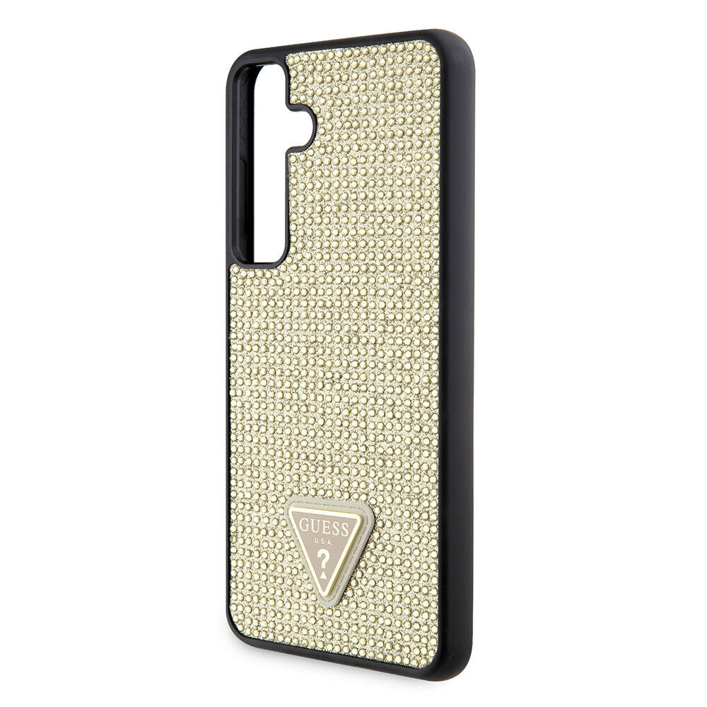 Galaxy S24 Kılıf Guess Orjinal Lisanslı Taşlı Arka Yüzey Üçgen Logolu Kapak Pembe
